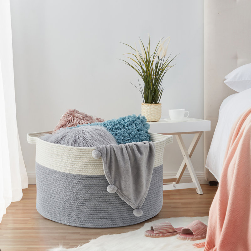 Dovecove Cotton Rope Storage Basket Bin With Handles, Baby Nursery Laundry Basket Hamper, Toy